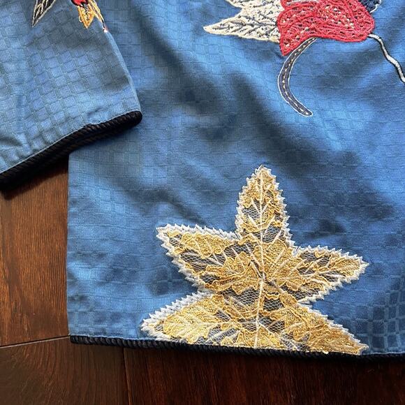 Vintage Indigo Moon women's blue floral embroidered and appliqued art jacket 1X - Picture 6 of 11